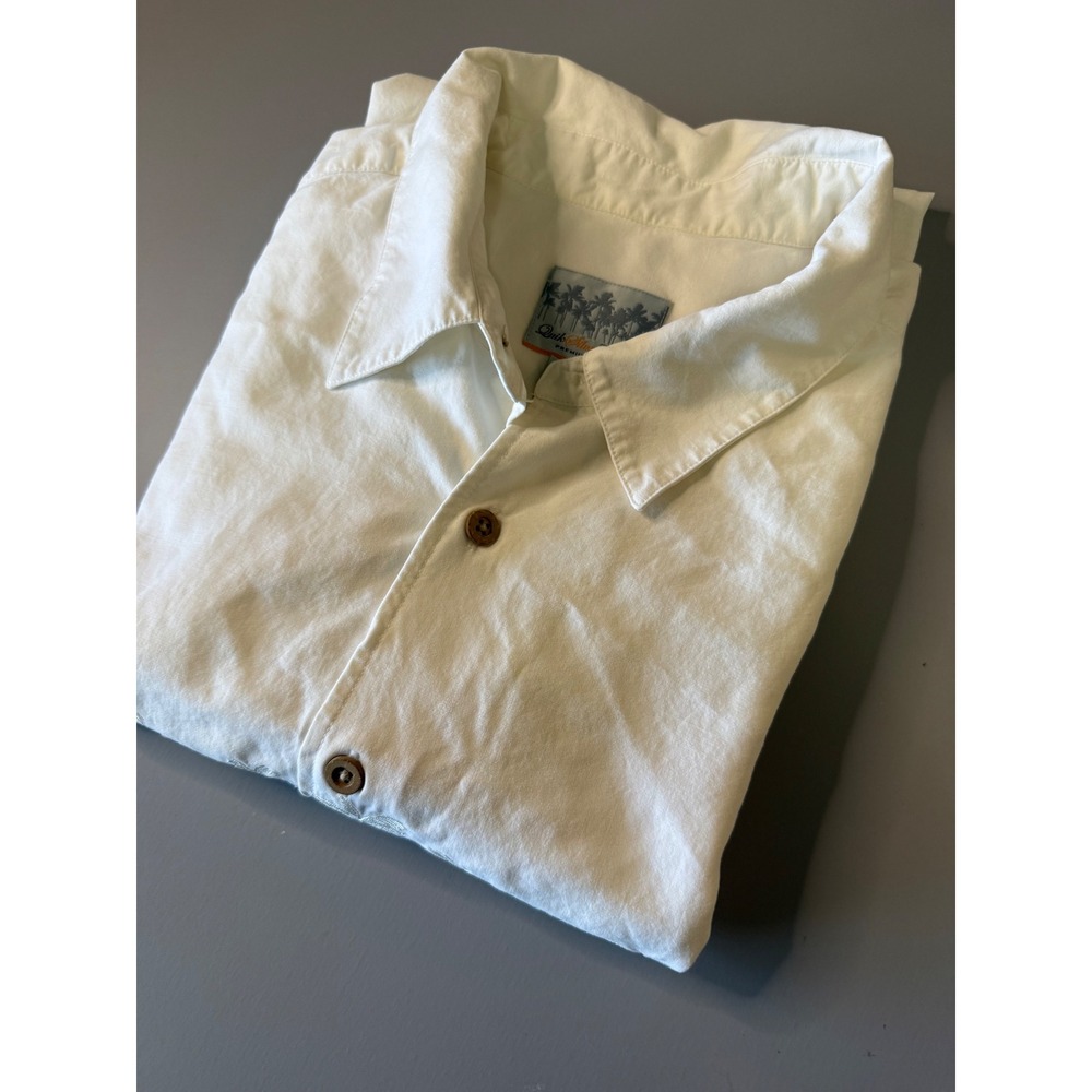 Quiksilver Edition Mens XXL White Embroidered Palm Tree Button Up Shirt E509167